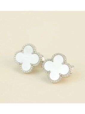 Van Cleef & Arpels Vintage Alhambra Mother of Pearl White Gold Earrings